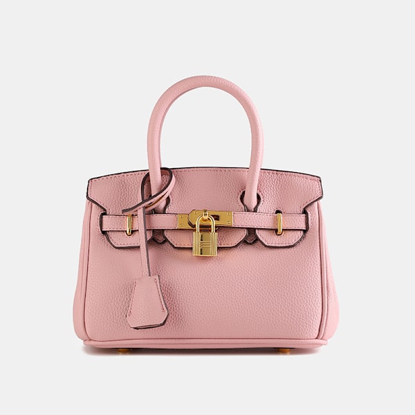 Stilig lychee-mønstret klassisk platina veske dameveske luksuriøs stor kapasitet skulder crossbody håndveske 30cm Pink