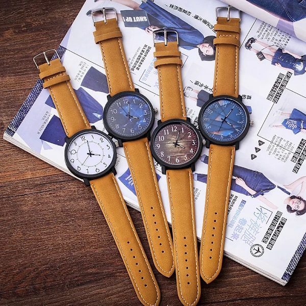 Mote Casual Steampunk Klokker Menn Brunt Lærrem Kvarts Armbåndsur Mann Trefinish Klokke Drop Reloj Hombre 2021 numberblack