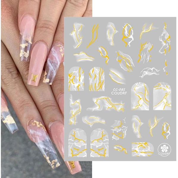 9 Ark Fransk Blonde Marmor Neglekunst Klistremerker Dekaler Selvklebende Hvit Gull Design Manikyr Tips Negledekorasjon for Kvinner Jenter