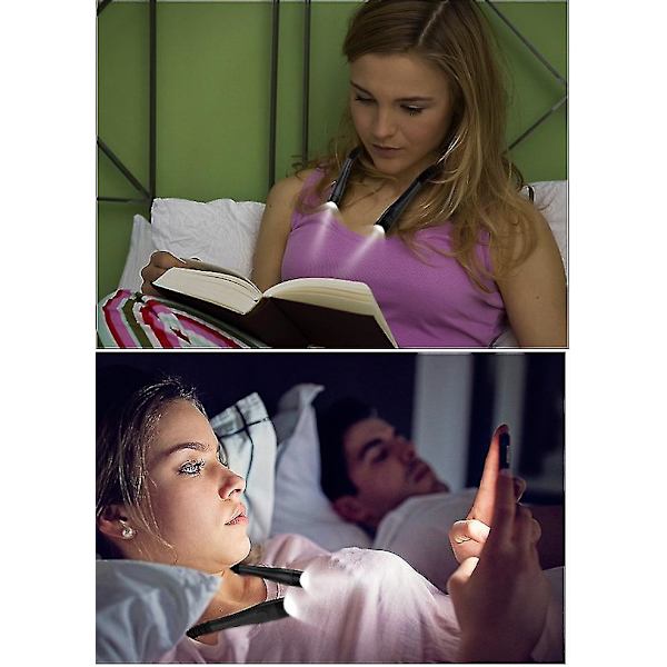 Ladattava kaulavalaisin lukemiseen sängyssä, 3 väriä, 6 kirkkaustasoa