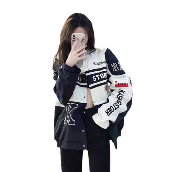 Varsity Jacka Dam Avtagbar Casual Jacka Harajuku Vintage Unisex Lättviktsjacka Bomber Coats Letterman Y2K XXXL