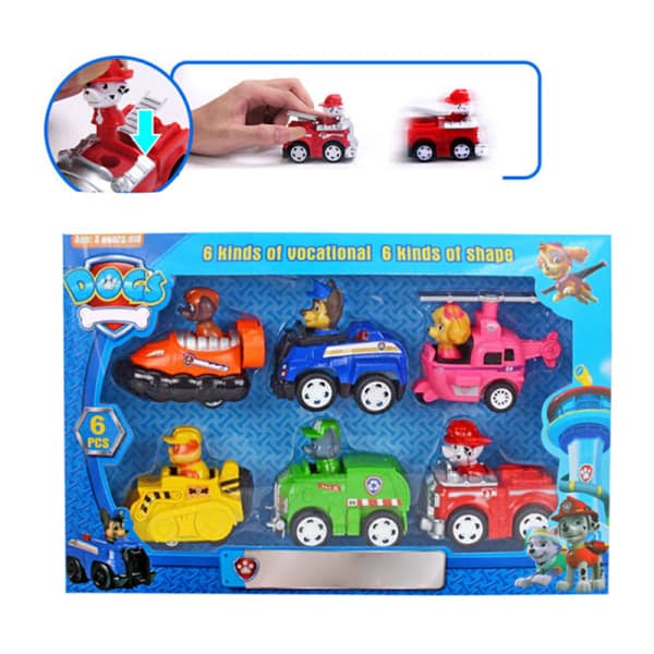 6-delade Paw Patrol Pull Back Bil Leksaksfigurer-FY-