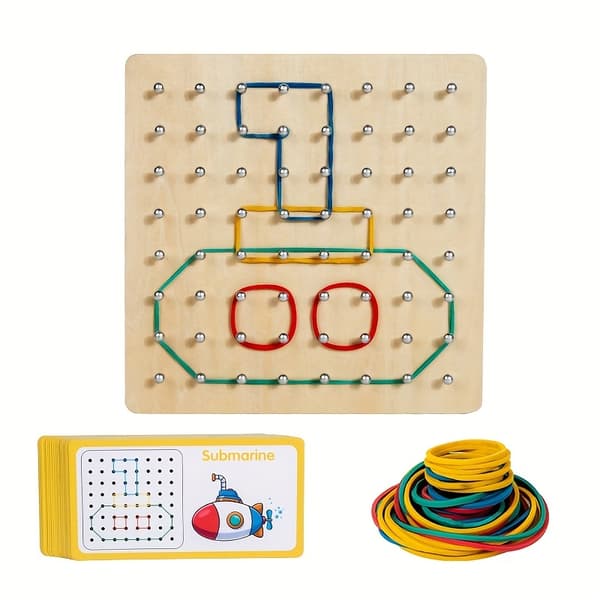 Geometrisk træ-pegboard-puslespil til børn, julegave-FY-