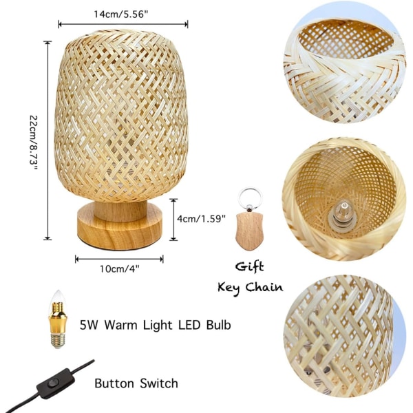 Bambusvevd bordlampe liten utsøkt bambusskjerm nattbordslampe japansk stil nattlys dekorativ bordlampe for soverom, stue