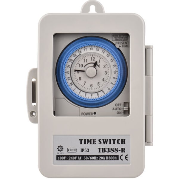 24-timers mekanisk timer 15 minutters timer Timer IP53 Beskyttelsesklasse med batteri TB388R AC100-240V Grå