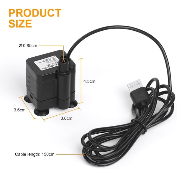 Mini vesipumppu, 200L/H USB Akvaario Pumppu Säädettävä Ultra Hiljainen Eläinpumppu, Kalasäiliö Pohjan Imu Uppo Pumppu