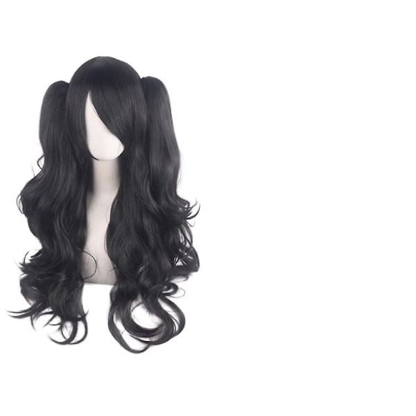 Lolita Long Curly Clip On Ponytails Cosplay Peruk, Double Ponytail Tiger Clip Long Curly Wig (jet Black),wz-1348 (FMY)