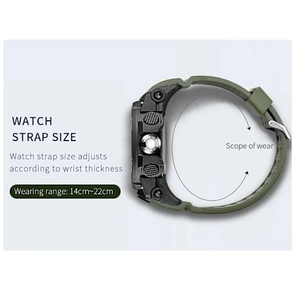 SMAEL Uusi Miesten Kello 50M Vedenkestävä Hälytyskello Reloj Hombre 1545D Kaksoisnäyttö Rannekello Kvartsikellot Miehille Khaki
