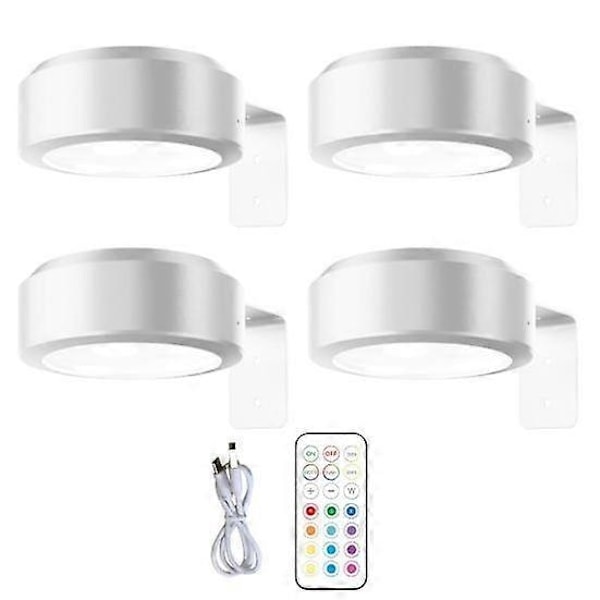 Seinään Asennettava Langaton Tauluvalaisin Kaukosäätimellä Himmennettävä Paristokäyttöinen Säädettävä 13-Värinen RGB Maalausvalaisin - Täydellinen white-X42- white 4pcs