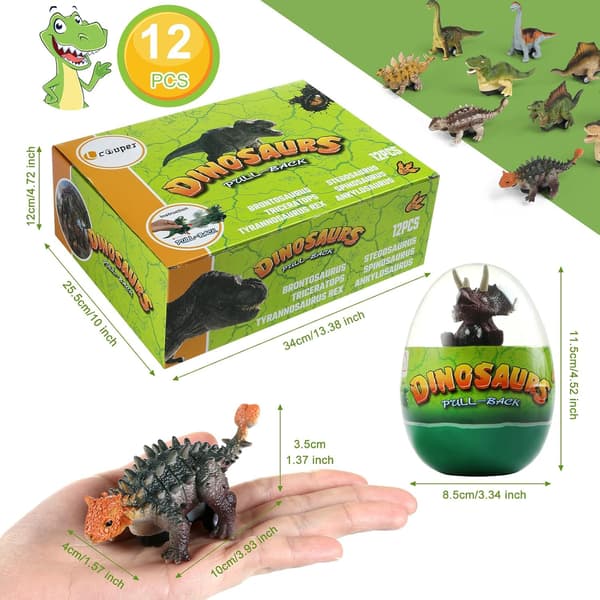 Dinosaur Pull Back Cars with Jumbo Eggs, Filled Easter Eggs with Toys for Indoor Egg Hunt