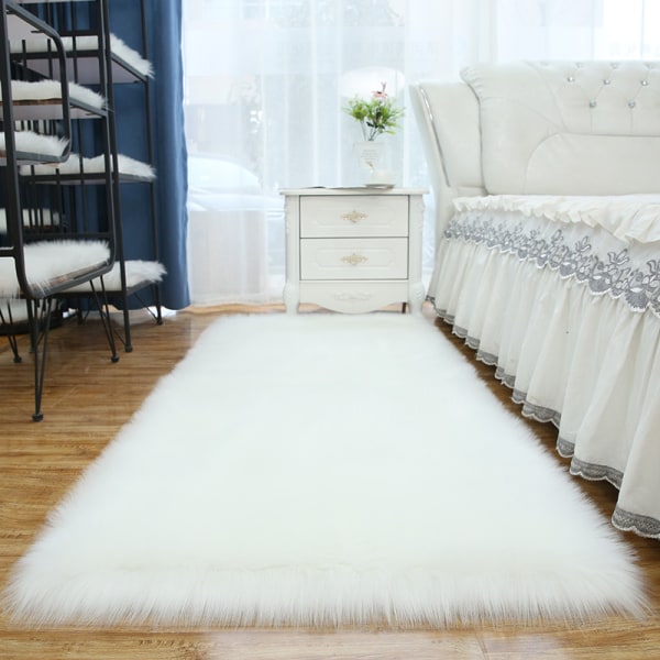 Mjuk och plysch matta i konstull, dekorativ stolskudde, soffkudde (vit, 1, 75x120 cm)