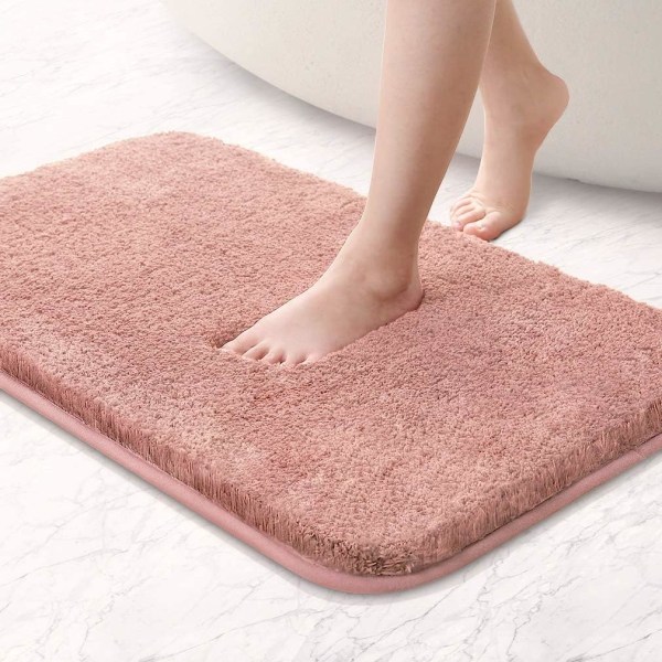 Extra Thick Absorbent Bath Mat Microfiber Bathroom Mat Non-slip Plush Washable (Rose 40x60cm)