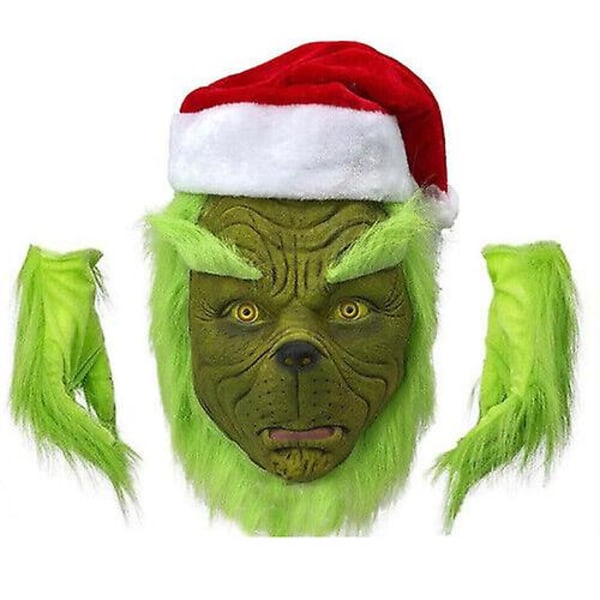 Grinch Kostym Jul Cosplay Vuxen Jultomte Kostym Outfit Set + Mask qd bäst 7 delar komplett klädset 7 st komplett set med kläder 7PCS full set of clothes 2XL