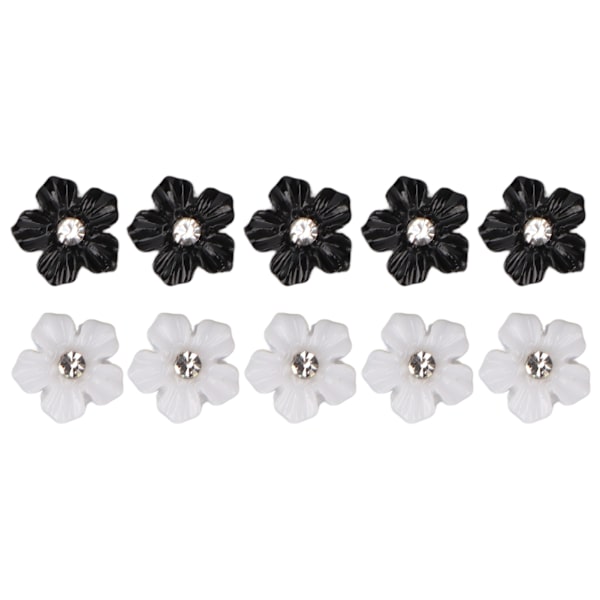 3D-blomspikkonst Svart Vit 5 Kronblad Blomspikdekorationer för DIY-nageldekoration