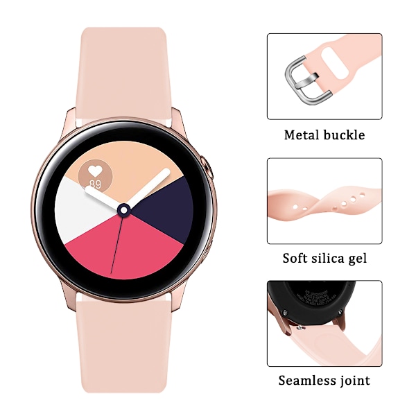 Silikonihihna Samsung Galaxy Watch 5 40mm 44mm/Watch 4 Classic 42mm 46mm, Garmin Vivoactive 3/ Pinkki Rosa Lyserød