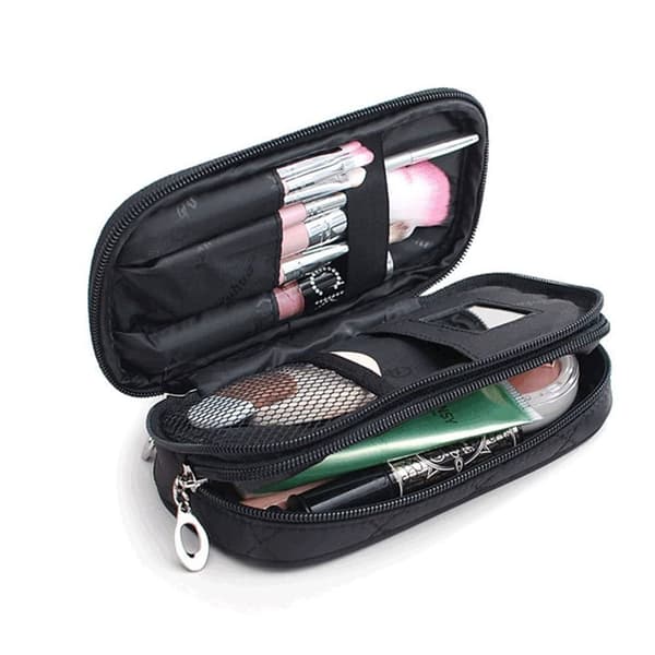 Makeuptaske med spejl 2-lags kosmetisk organisering, sort-FY-
