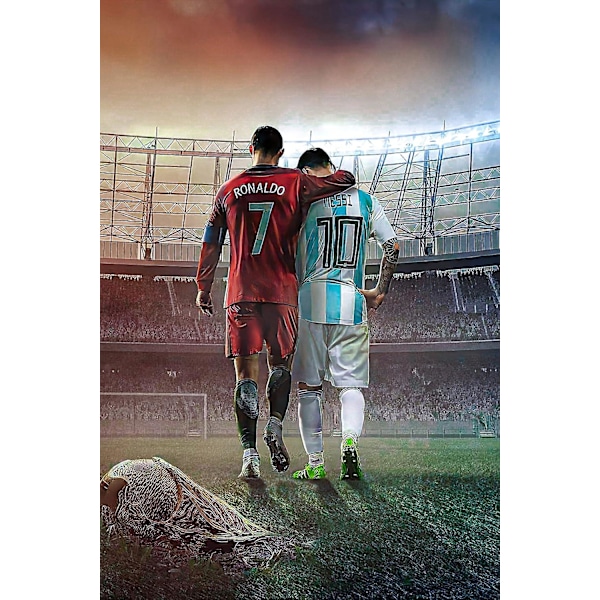Fodboldstjerner Cristiano Ronaldo og Lionel Messi Canvas Poster Puslespil (300 brikker) (Messi og Ronaldo), træpuslespil til voksne og børn, Uniq 300 Piece