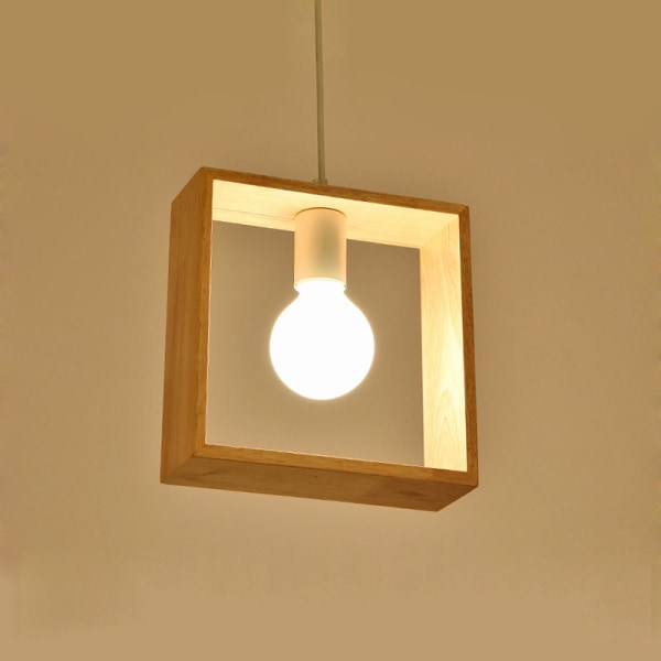E27 kreativa taklampor i industriell stil i trä, modern, modern taklampa (fyrkantig form)