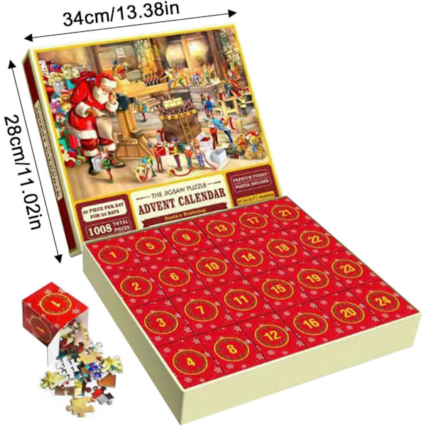 Adventskalender 2024 Julpussel, Jul Adventskalender Pussel 1000PCS, For Voksne Og Barn Nedtelling Til Jul Hjeminnredning