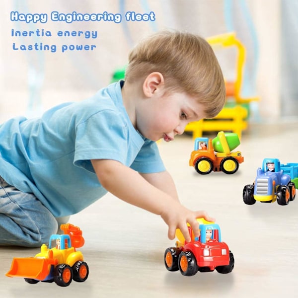Baby Push and Go Friktionsbilar Leksaker Traktor Grävmaskin Dumper Betongblandare Byggfordon Leksaker för Pojkar Flickor Barn Present