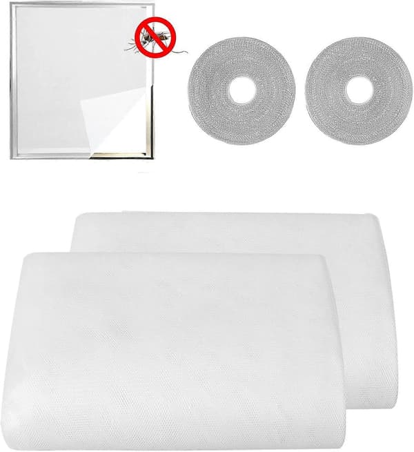 (White) Mosquito Net Window 2-pack 150x200cm Mosquito Net for Window Self-Adhesive Adjustable Insect Net-FY-