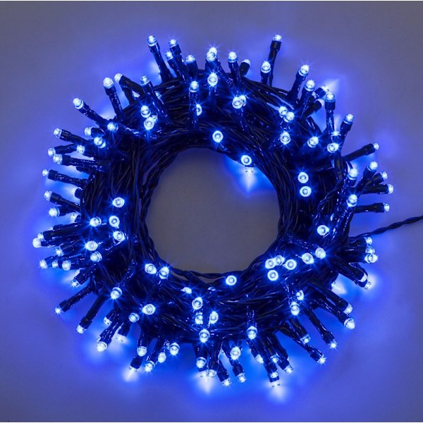 (Blå), 20 m, 200 LED, tofarvede lysslynger på grøn kabel med 8 driftstilstande, perfekt til indendørs og udendørs brug A
