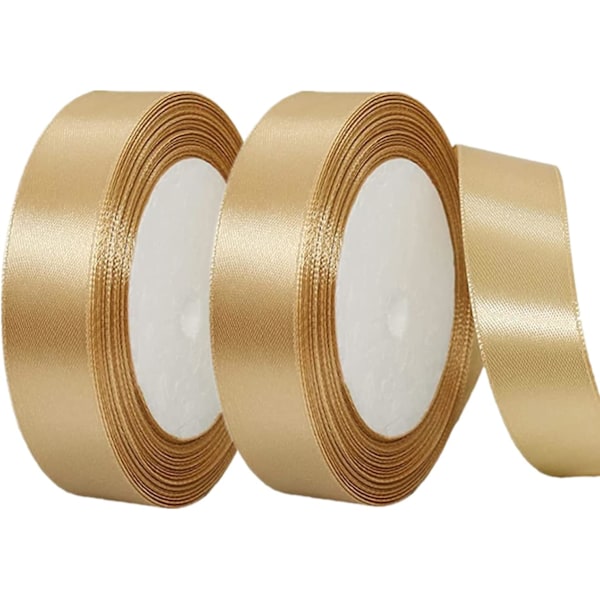 2 rullar 22m champagne guld silkesatintyg band, 20mm polyester dubbelsidig satinband, ballongband Alla hjärtans dag band julband