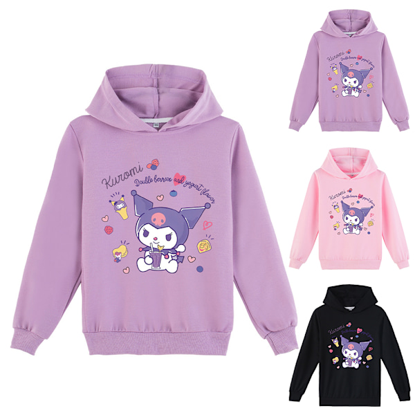 Kuromi söt tröja toppar barn flickor tryck huvtröja sweatshirt pullover svart Black 150cm