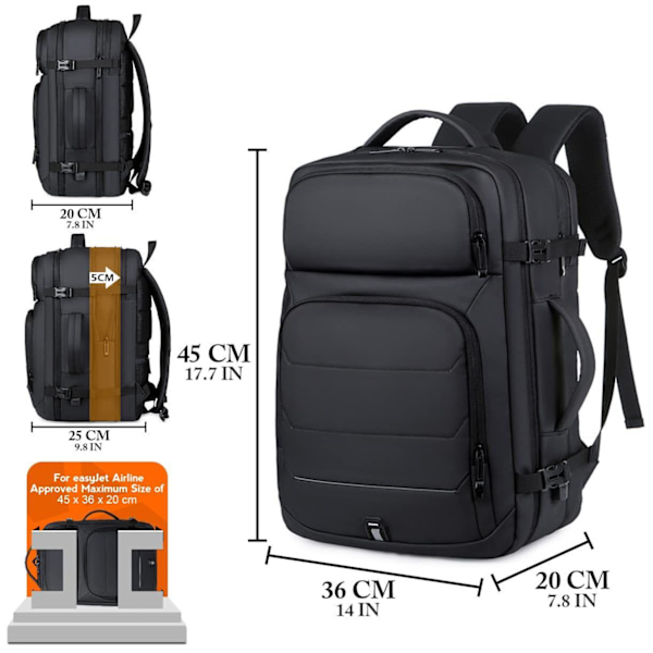 Käsimatkatavaroiden reppu 45x36x20 easyjet laajennettava matkareppu USB-portti Nylon kannettavan tietokoneen laukku 17 tuumaa vedenpitävä matkalaukku Easyjet lentokoneen matkustamoon