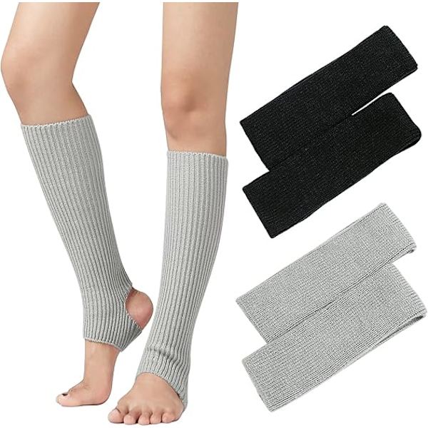 2 par stickade yogasockor benvärmare damer vinter varma stickade virkade benvärmare kängor manschetter känga topp strumpor