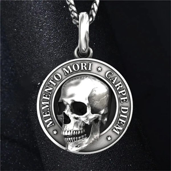 Goohopsun Memento Mori Halskjede Carpe Diem Henger 3D Skalle Halskjede for Menn, Bursdag Spesial Minne Halskjede