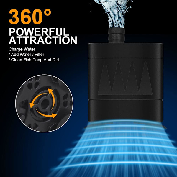 Mini vandpumpe, 200L/H USB Akvariumpumpe Justerbar Ultra Stille Dyrepumpe, Fisktank Bundsug Nedsænkelig Pumpe