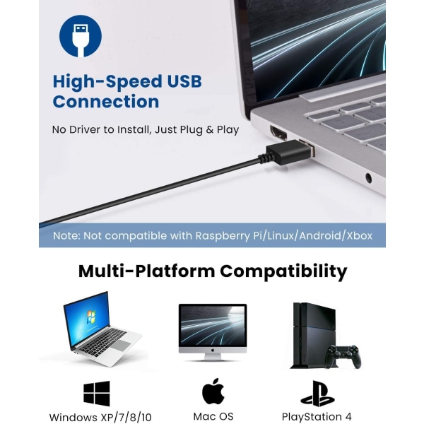 USB-datamaskinmikrofon, USB PC-dempeknapp med LED-indikator Plug & Play Mac/Windows-kompatibel