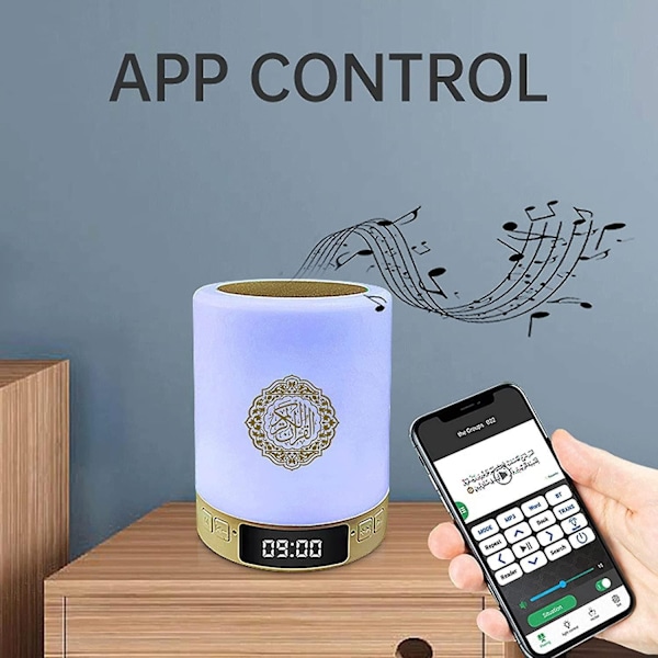 Bluetooth-högtalare för Koranen med LED-nattlampa, appstyrning, Azan-klocka och högtalare