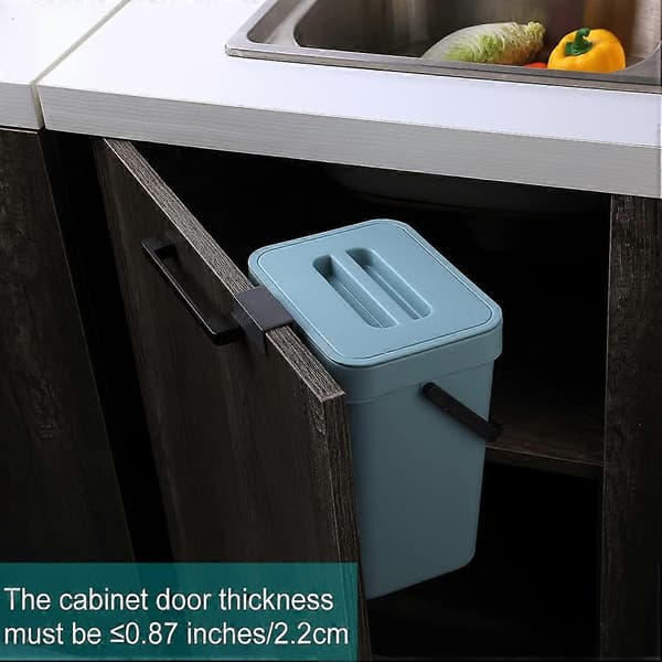 Compost Bin for Kitchen, Hanging Small Trash Can with Sealed Lid, 5 Liter, Mountable Compost Bin for Kitchen/Bathroom/RV (Blue)-FY-