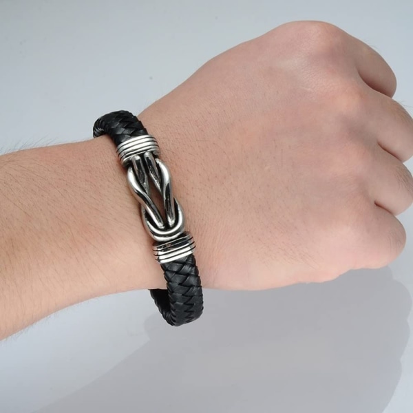 Herr Läder Infinity Knuta Armband, Läder Punk Smycken Armband