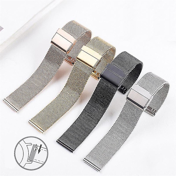 12 14 16 18 20 22 mm Milanese Loop Snabbfäste Armband i Rostfritt Stål för Män Kvinnor Mesh Metall Ersättningsarmband Klockarmband Silver Silver 24mm
