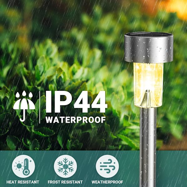 12-pak 4-farvede solcellelamper til have/stibelysning, rustfrit stål LED-stibelysning til gårdhave, have