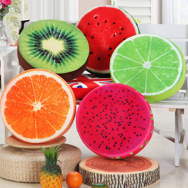 Realistiske fruktsittdynor Runda stolsdynor Rolig trädgårdsmat utomhus Watermelon-40cm Watermelon-40cm Watermelon-40cm 40*40cm/15.7*15.7inch