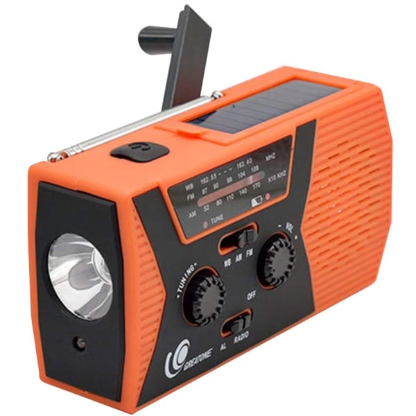 Emergency Solar Radio, Portabel Hand Generator AM FM Weather Radio, SOS Alarm Headphone Audio, 2000mAh Power Bank (orange)