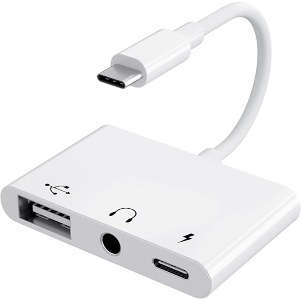 USB C - USB-adapteri, 3-in-1 USB C - USB A OTG-adapteri 3,5 mm kuulokeliitännällä ja 60 W PD-pikalatausportilla