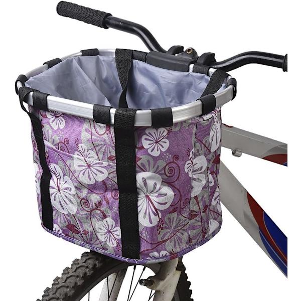 Cykelkorg, avtagbar canvas cykelkorg, korg, handväska, husdjursbärare, aluminiumlegering, ram, husdjursbärare (lila)