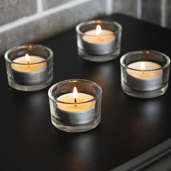 Cirkulära värmeljushållare - Set om 12 | Perfekt för bröllop, heminredning, fester, bordsdekorationer och presenter | Klart glas | Modern design |