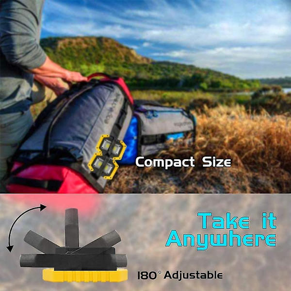 30W Uppladdningsbar LED Arbetslampa 2 COB Spotlights 1500lm Portabel Vattentät för Utomhuscamping Vandring Nödsituation[YDE]