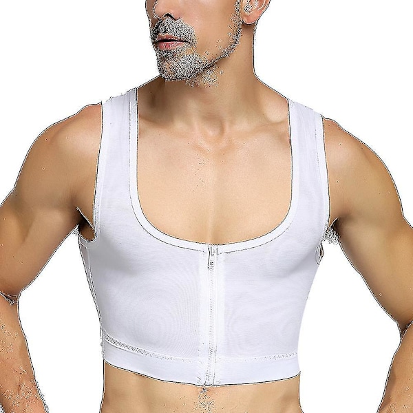 Män Gynekomasti Shaper Ny Slankande Bröstkontroll Bröst Shapewear Underkläder Magebälten Haka Kontroll Dragkedja Vit Zip White XXL