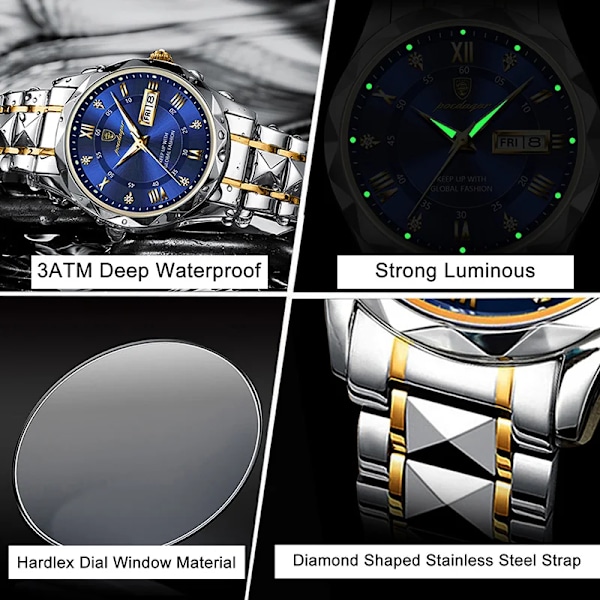 POEDAGAR Merkevare Business Luksusklokke Herre Sport Vanntett Lysende Quartz Mann Klokke Stål Armbånd 2023 Kalenderklokke Mann Relógio GSN