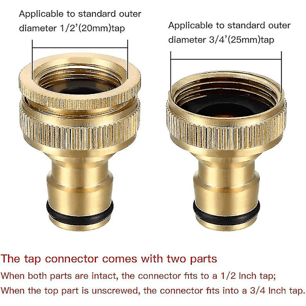 Set med 2 messing slangekoblingskranadapter 1/2\" og 3/4\" slangekran gjengeadapter for kjøkken hage kran kran beste gave