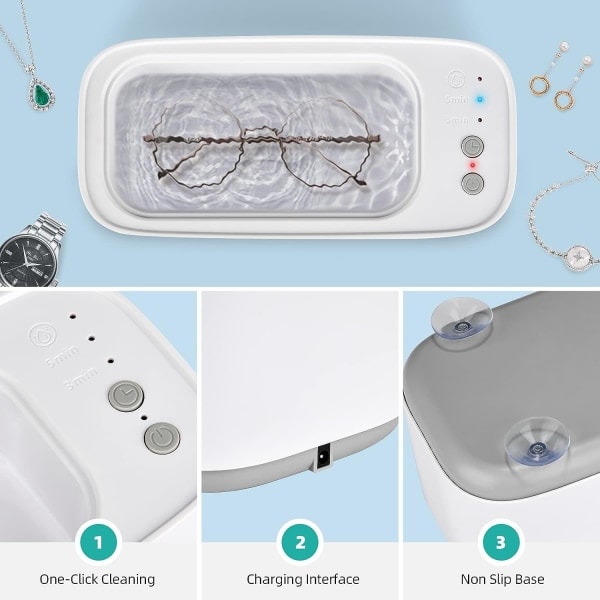 Ultraljudsrengörare (vit) för glasögon 45000Hz, ultraljudsrengörare 3