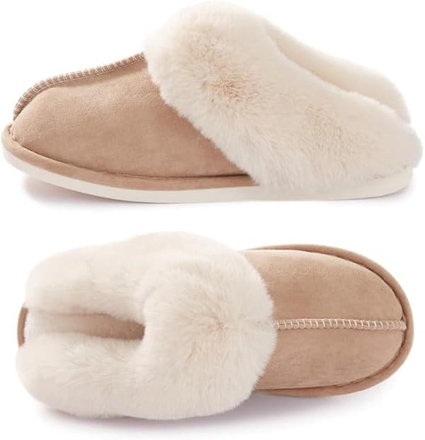 Damtofflor, Vintervarma Tofflor för Kvinnor med Memory Foam och Fluffigt Foder, Mocka och Fuskpälsfoder, Halkfri Sula-FY-