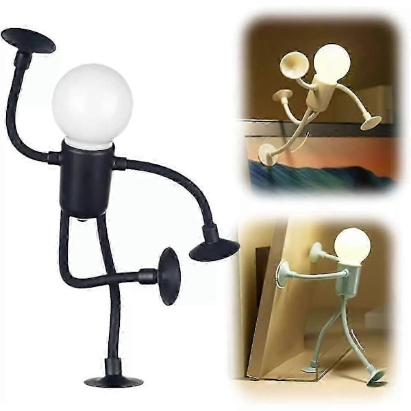 Morsom Sportmann Nattlampe med Byttbar Form, Knappbatteri, Skrivebordslampe, Allsidig Minilampe, Kreativ Dekorasjon, Vakuumsuger black